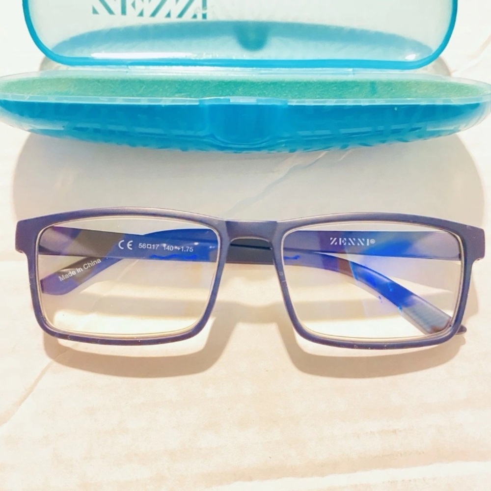 NEW! Zenni Black Matte Full Rims +1.75 Fashion Reading Glasses w/Hard Blue Case